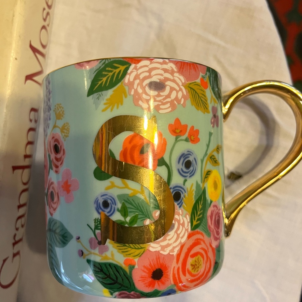 Anthropologie Gold Floral Mug for Dining